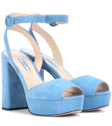 prada blue suede platform sandals|prada studded pony skin sandals.